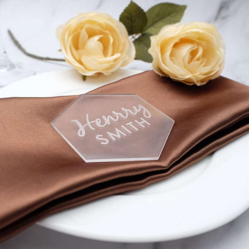 跨境透明空白DIY亚克力六边形餐位牌婚礼宾客姓名卡聚会派对桌号