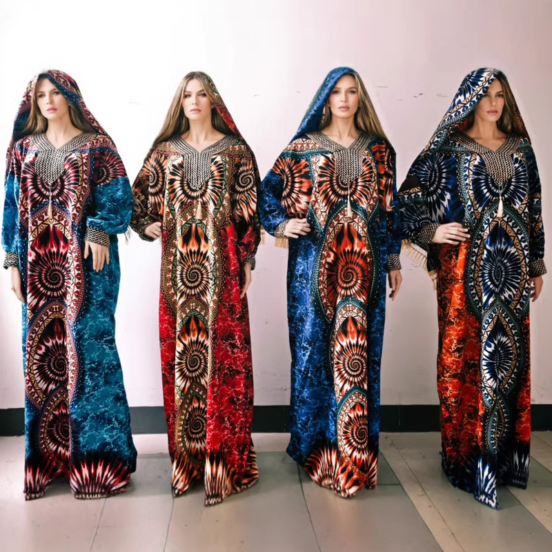 Ah8881 # New Style Loose-Fitting Long-Sleeve Robe with Rhinestones and Tassels, Made of Rayon with Double-Sided Print. Ah8881 # New Style Loose-Fitting Long-Sleeve Robe with Rhinestones and Tassels, Made of Rayon with Double-Sided Print.