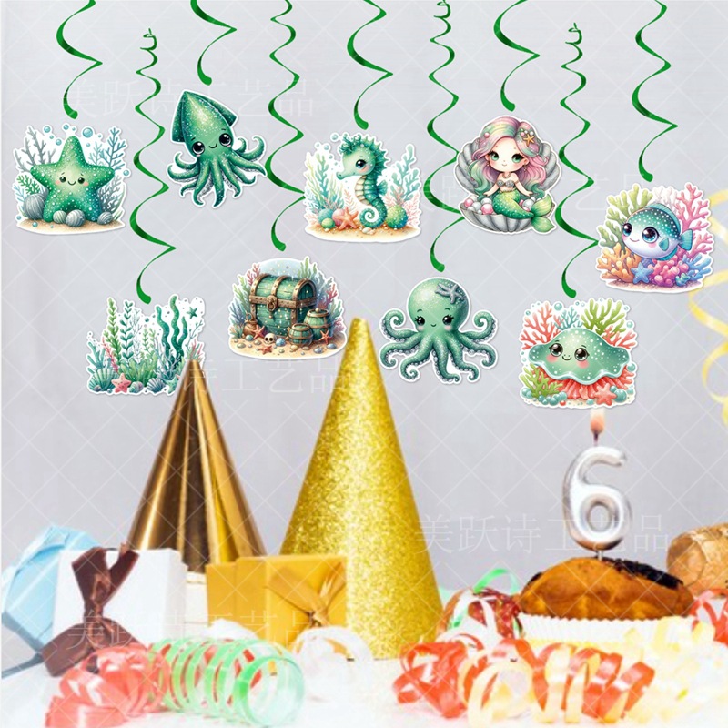 Decoración de fiesta temática submarina transfronteriza colgante espiral decoración de cumpleaños decoración de techo colgante espiral