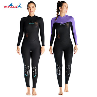 European and American 3MM warm diving suit women's thickened one-piece long-sleeved diving suit plus size surfing snorkeling winter swimsuit equipment