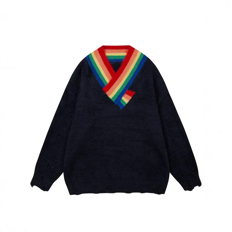 Retro rainbow knitted design trend sweater for men and women