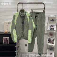 春秋季防风服男女同款运动梭织套装立领夹克风衣拼接刺绣标7667