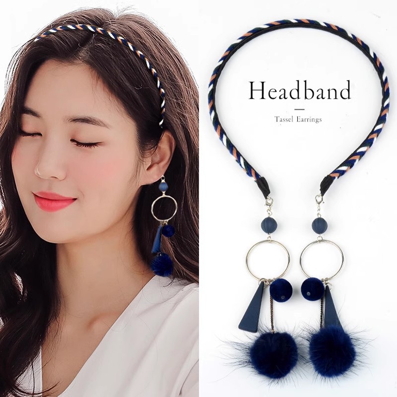 South Korea fake earrings one-piece headband tassel pendant Super fairy hairpin head accessories clip hairpin back hanging headband