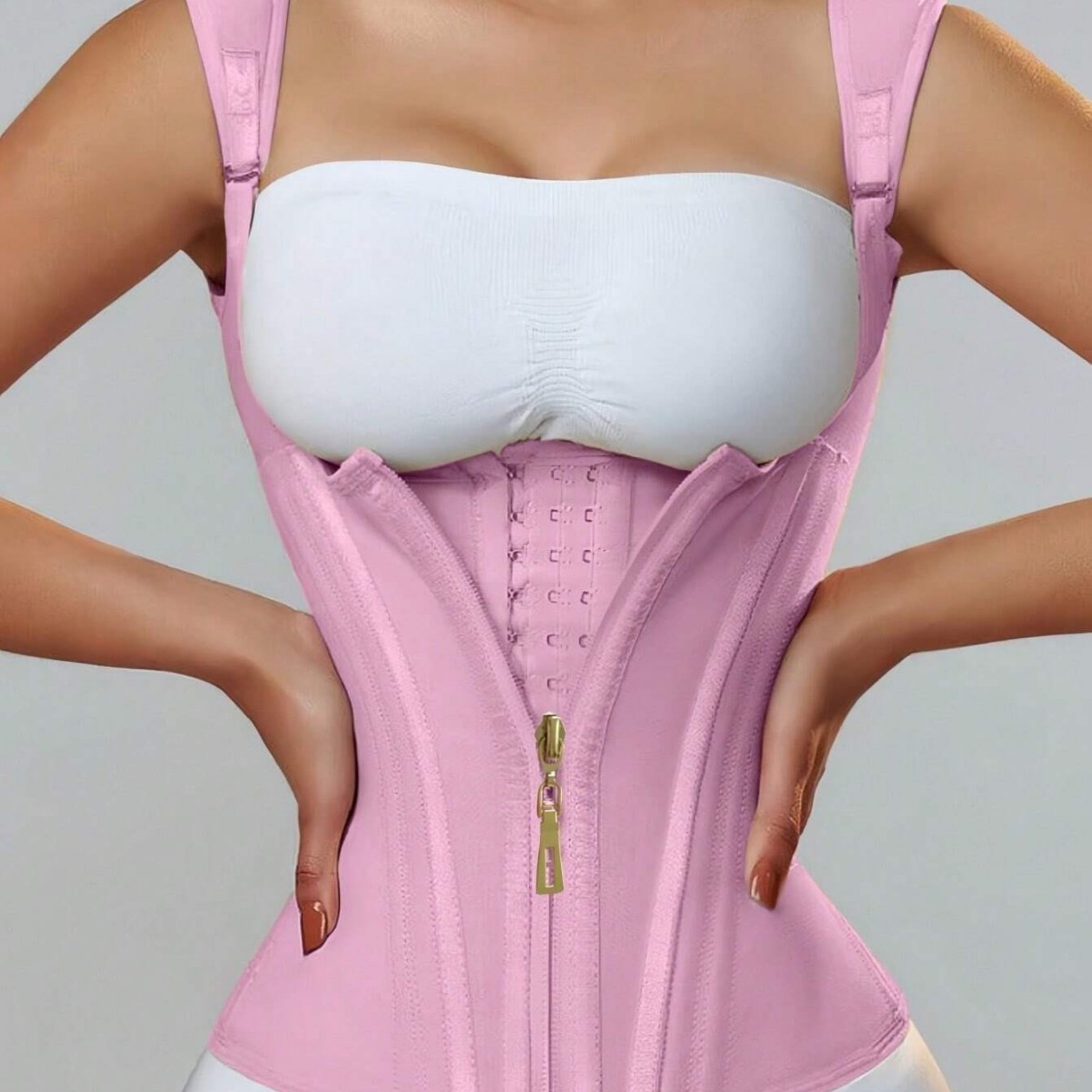 Mesh High-Elastic Waist Trainer with 15 Bones, Posture Correcting Zipper and Button-Up Shapewear Top, Vest Style, Tummy Control Waist Belt, Tight-Fitting Body Shaper