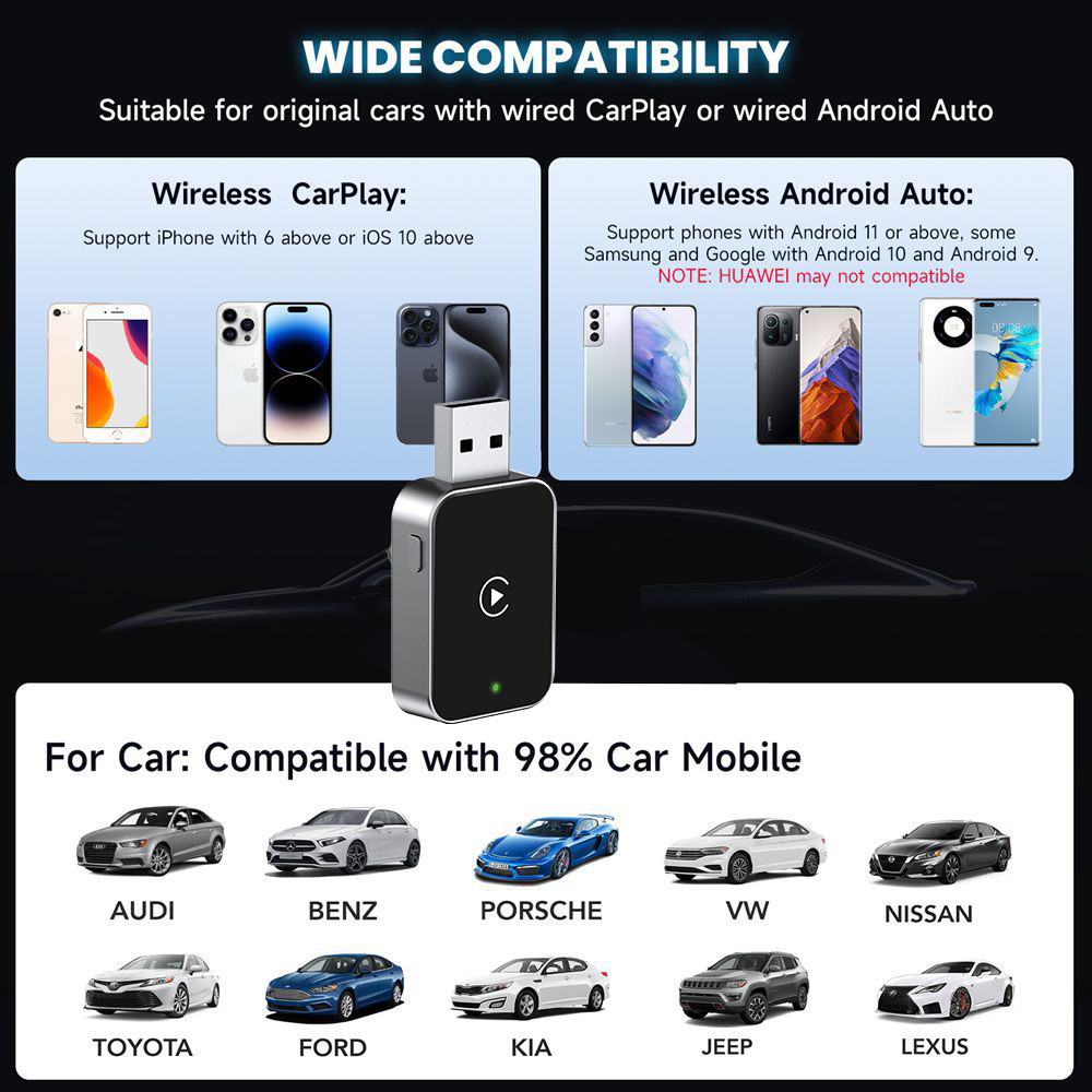 Cross-Border New Carplay Box Android Auto Two-In-One Car Wired to Wireless Adapter