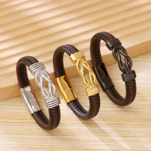 跨境欧美高级感手工皮革朋克手链手镯男不锈钢配饰饰品女厂家批发