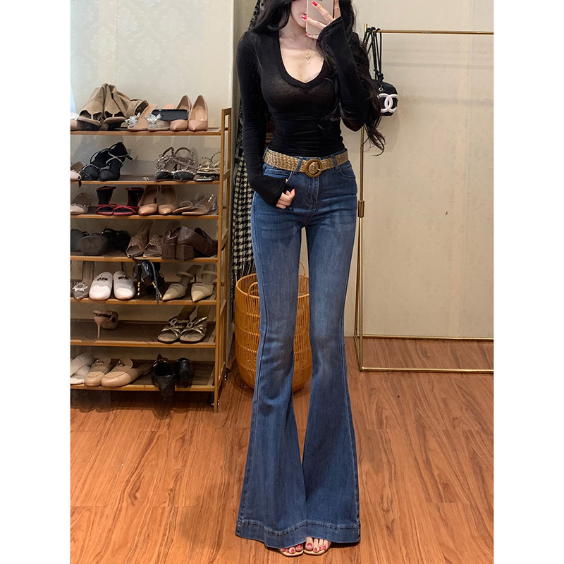 新款修身长腿微喇牛仔裤女2025秋季高腰显瘦时尚气质鱼尾喇叭裤|undefined