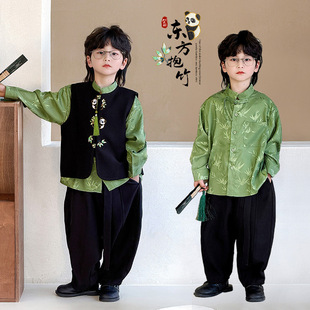 Boys' Spring New Chinese Vest 2025 New Children's Panda Embroidered Vest Baby's Antique Tang Dress Shirt