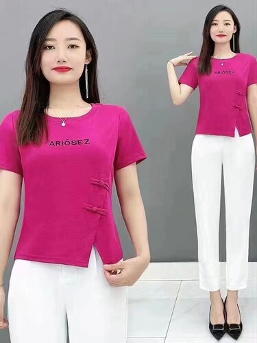 95% cotton short-sleeved shirt for women's summer 2025 new style casual and fashionable Korean style pan-button split foreign-style age-reducing all-match top