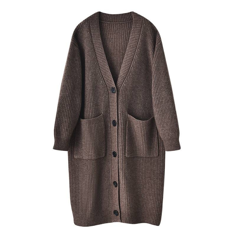 Japón ligero de lujo relajado estilo largo de punto de cachemira chaqueta de ropa de mujer otoño invierno retro suelto grueso exterior