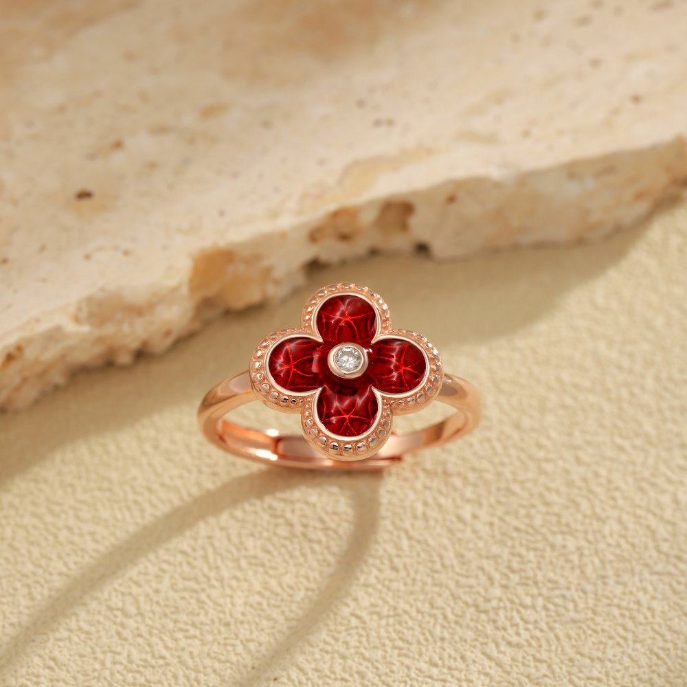 Fashion Four Leaf Clover Sterling Silver Plating Agate Rings
