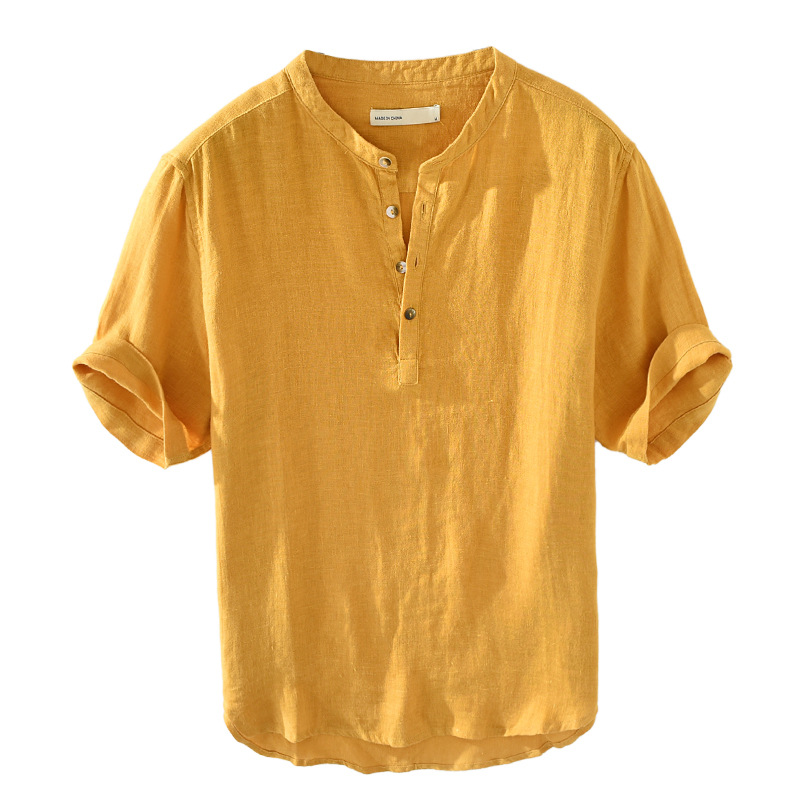 1701 men's linen shirt summer half sleeve loose pullover men's sleeve casual cotton and linen shirt a generation of hair