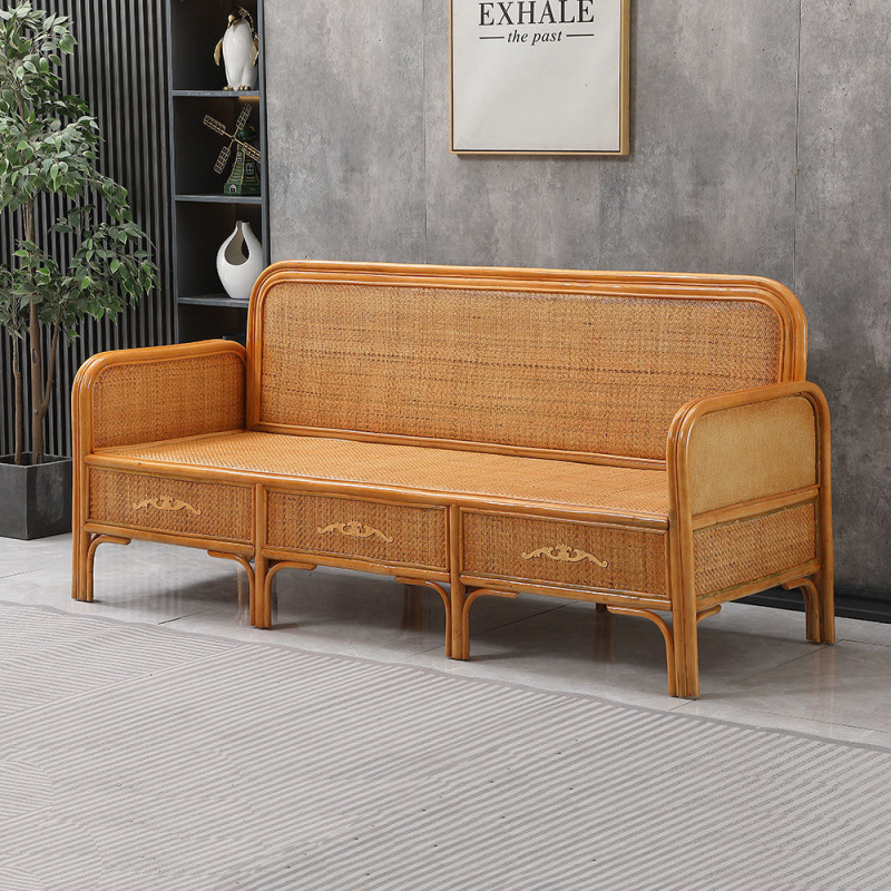 Old-fashioned rattan sofa for small apartments, office and home use, rattan sofa for sleeping, three-seater rattan chair, living room sofa bed