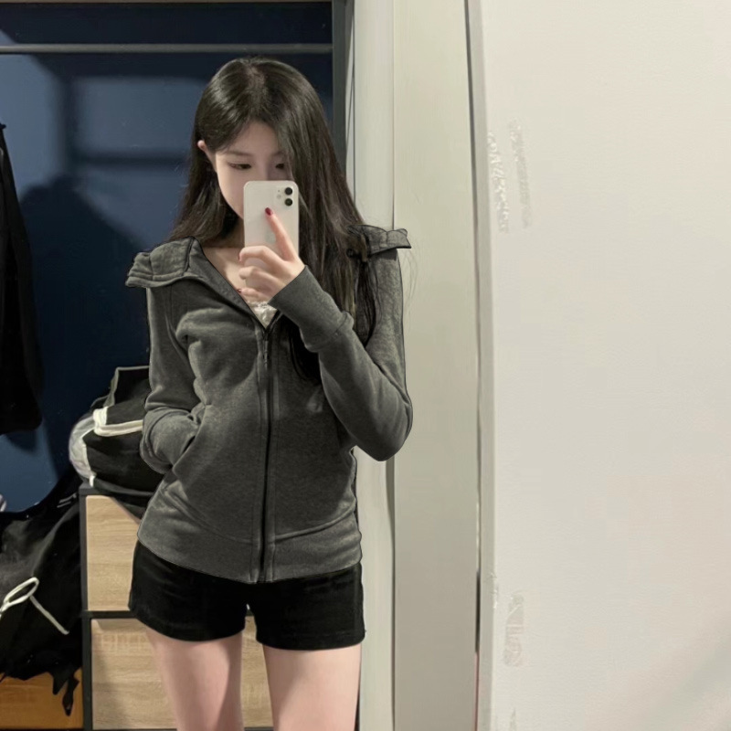 山东即墨卫衣上衣女韩版巨好看2025新款连帽小个子显瘦外套女秋|undefined