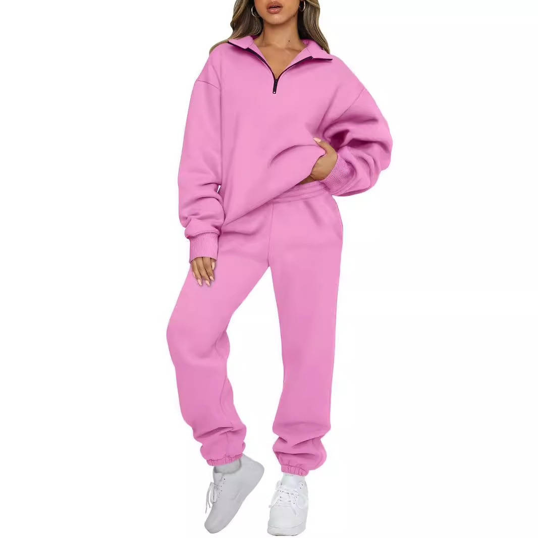 2025 European and American Cross-Border Amazon Independent Station Tk Women's Solid Color Pocketless Sweatshirt and Pants Tracksuit Set