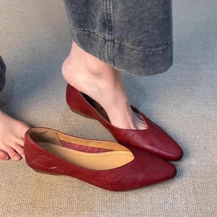 Sheepskin Version ~ Commuting Flats Shoes for Women, Versatile Simple Retro Flats Shoes, One-Leg Pointed Toe Shallow Mouth Outer Wear Professional Shoes