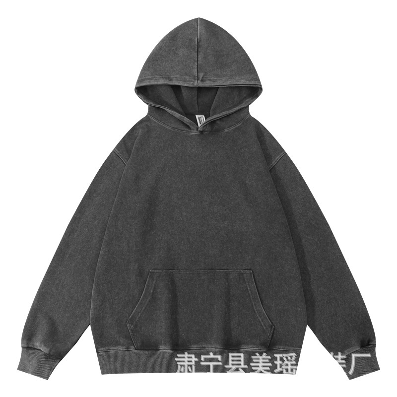 跨境360克水洗做旧慵懒复古连帽卫衣高街做旧帽衫纯色男女潮牌|undefined