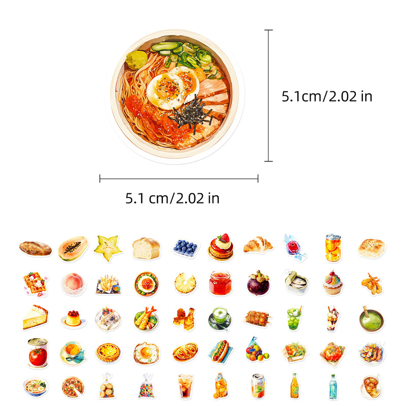 跨境新款56张写实食物涂鸦贴纸ins创意装饰行李箱笔记本手账diy贴|undefined