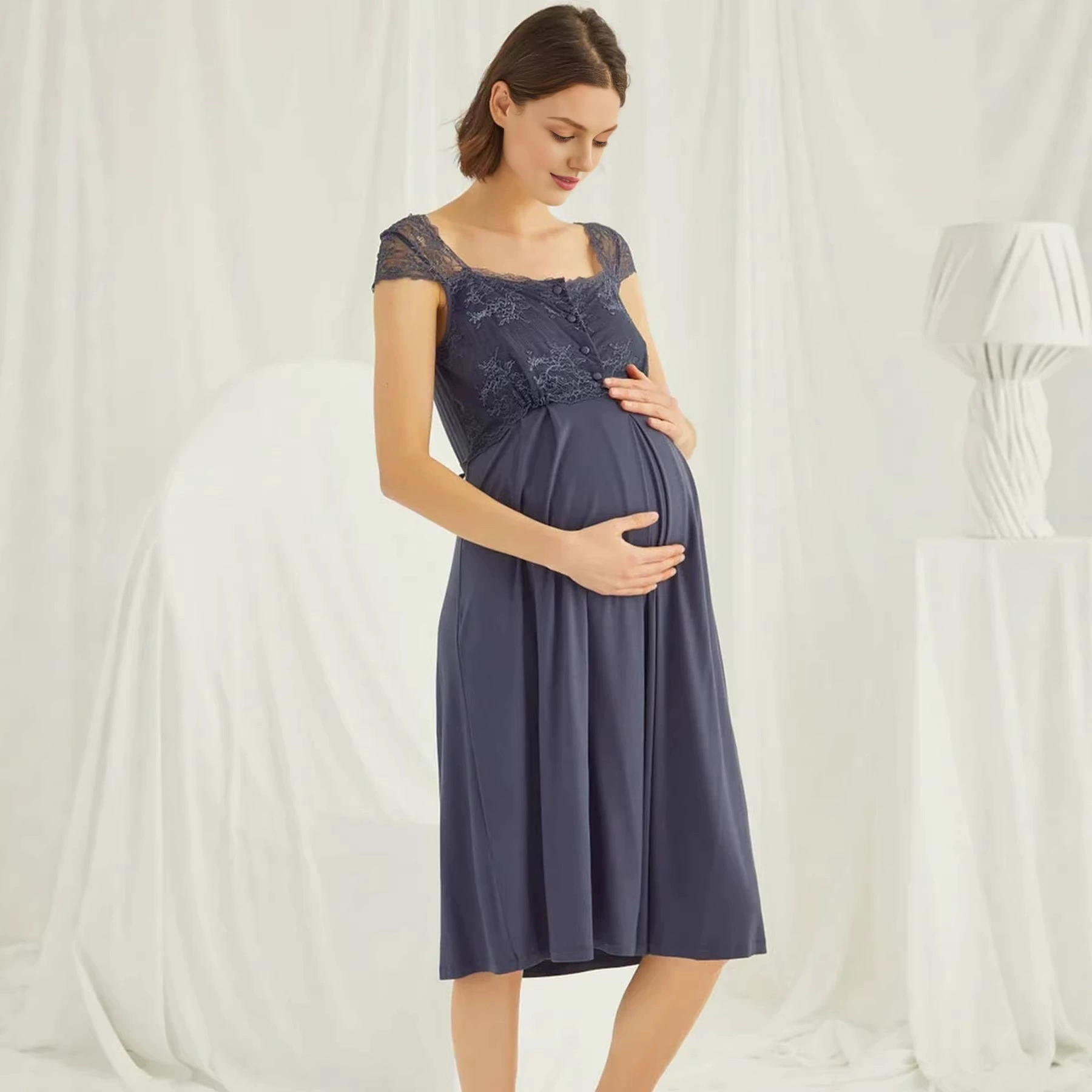 [In Stock 6108] Европейская и американская трансграничная ночная рубашка для беременных, платье для кормления грудью, Пижама