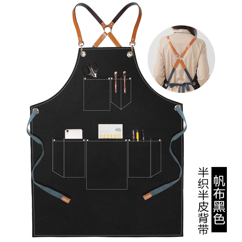 Delantal de lona engrosada transfronteriza logotipo personalizado cafetera especial para hornear leche tienda de té restaurante cocina delantal doméstico