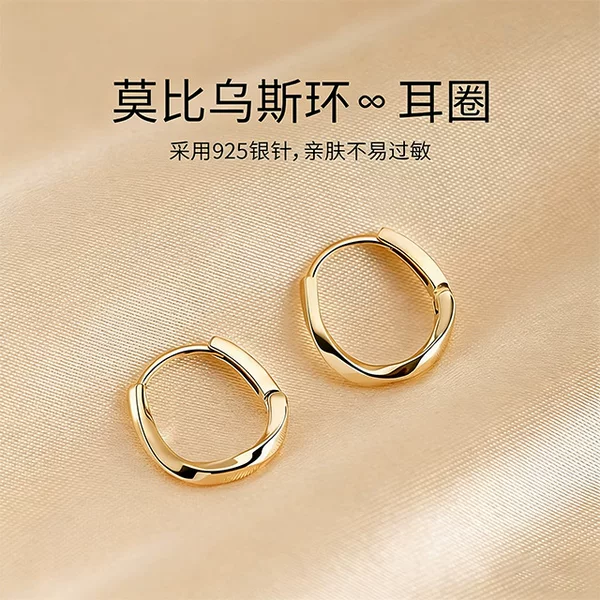 925 Silver Mobius Hoop Earrings for Women, Light Luxury, High-End Feel, Ear-Friendly, Ear Studs, Ear Hoops, Elegant Ear Jewelry