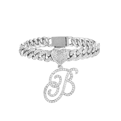 Alloy Hip-Hop Script 26 English Letters Love Pendant with Heart Head Chain, Fashion Diamond Studded Cuban Link Accessory Wholesale
