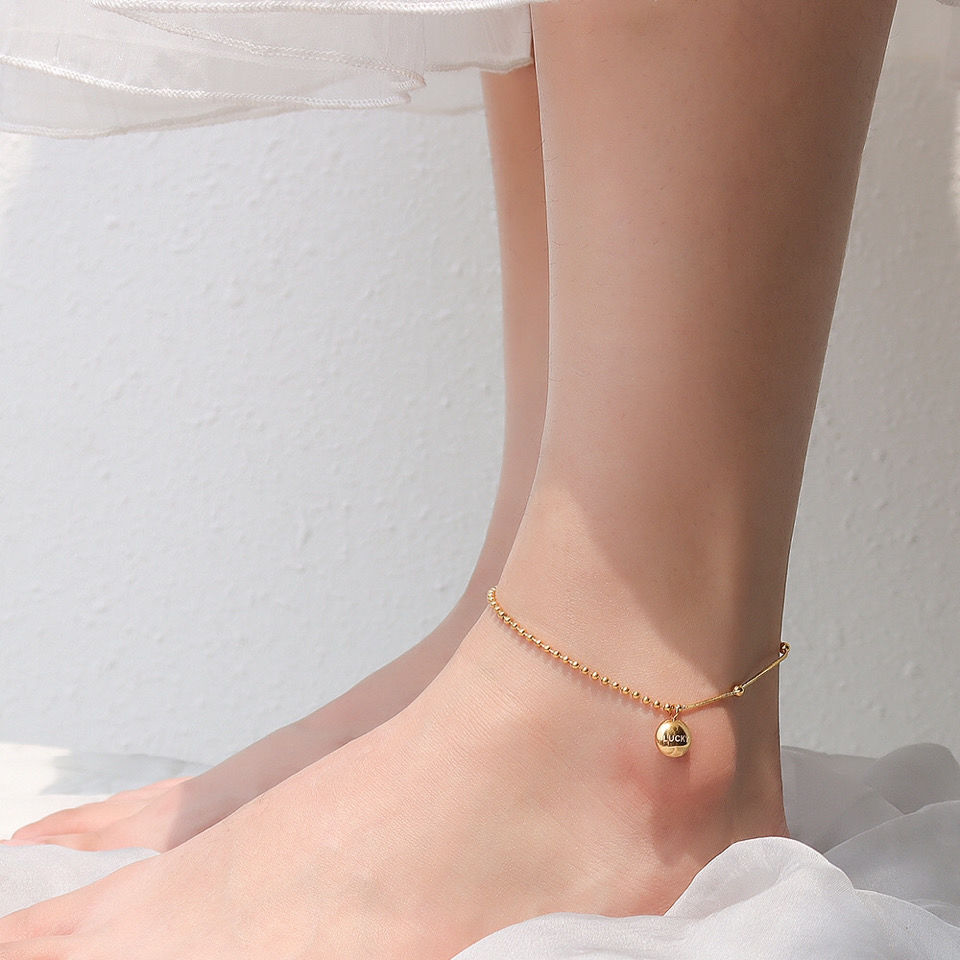 Little Golden Bean Lucky Titanium acero tobillera moda femenina estilo coreano novias costura tobillo cadena Internet celebridad sexy tobillo Accesorios