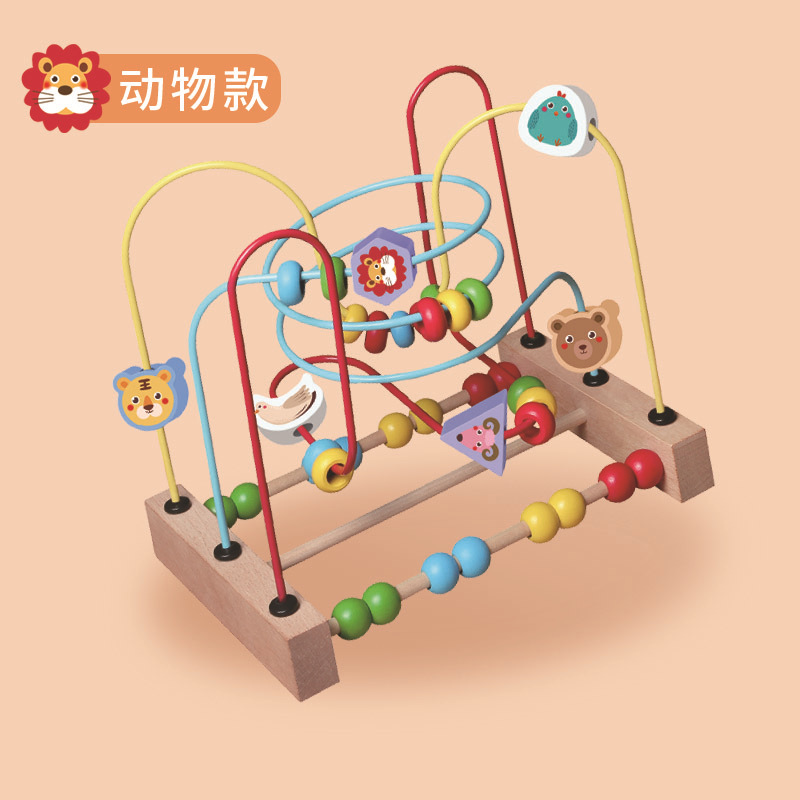 Animales de madera de dibujos animados de frutas alrededor de perlas para niños y niñas para la educación temprana de bloques de construcción para bebés mano y ojo coordinación juguetes de ejercicio