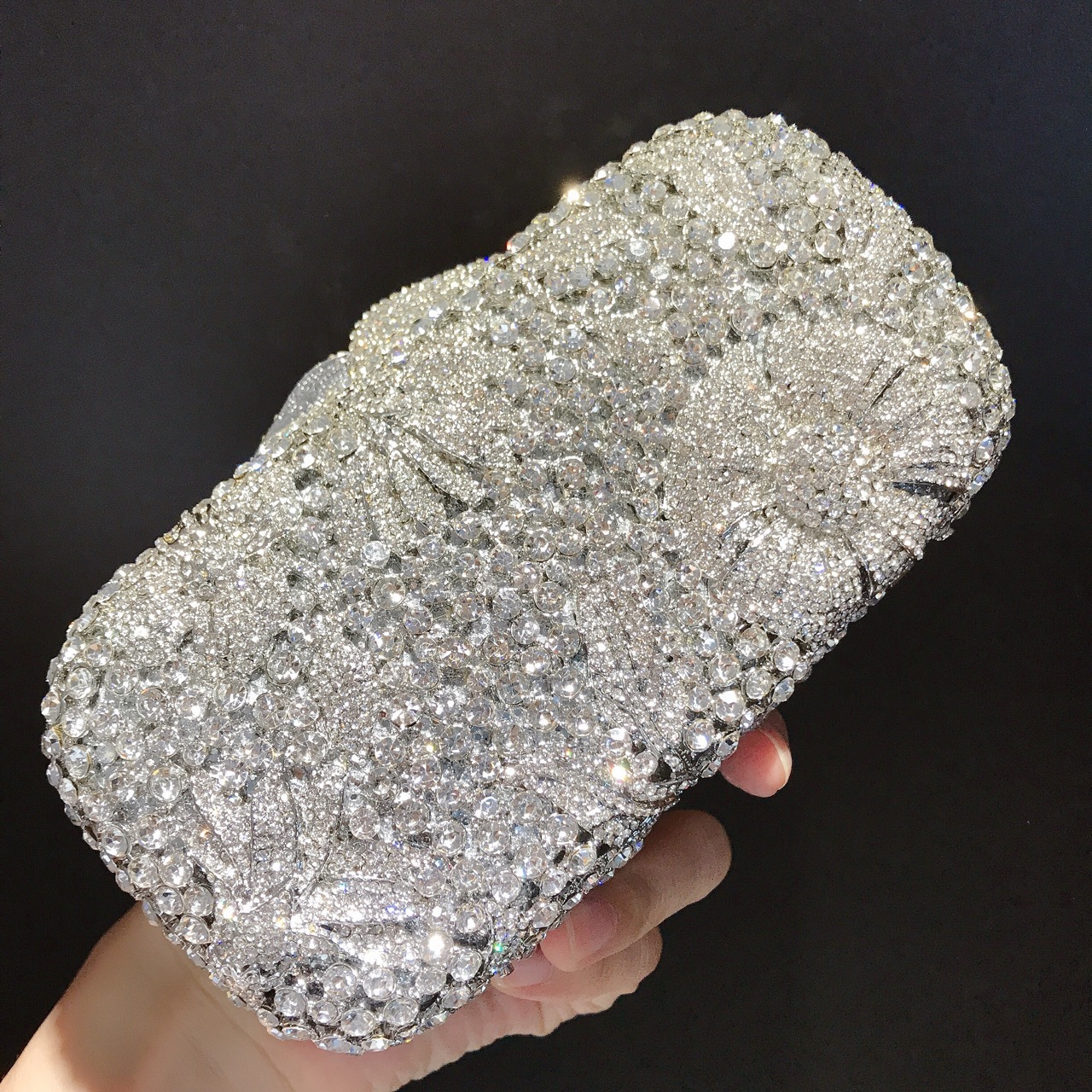 Túi clutch dạ hội hộp cứng kim loại đính đá lấp lánh — Màu xanh ngọc chi tiết 3