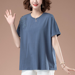 純綿の半袖tシャツの女性は夏に太って大きいサイズの婦人服をプラスしてゆったりとしています。