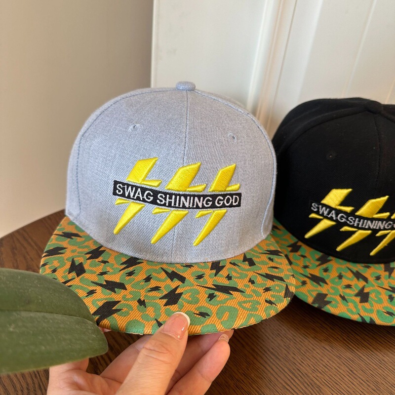 Hip-Hop Cap Men's Baseball Cap Korean Style Embroidered Lightning Peaked Cap Sun Protection Hat Hip-Hop Flat-Brimmed Peaked Cap