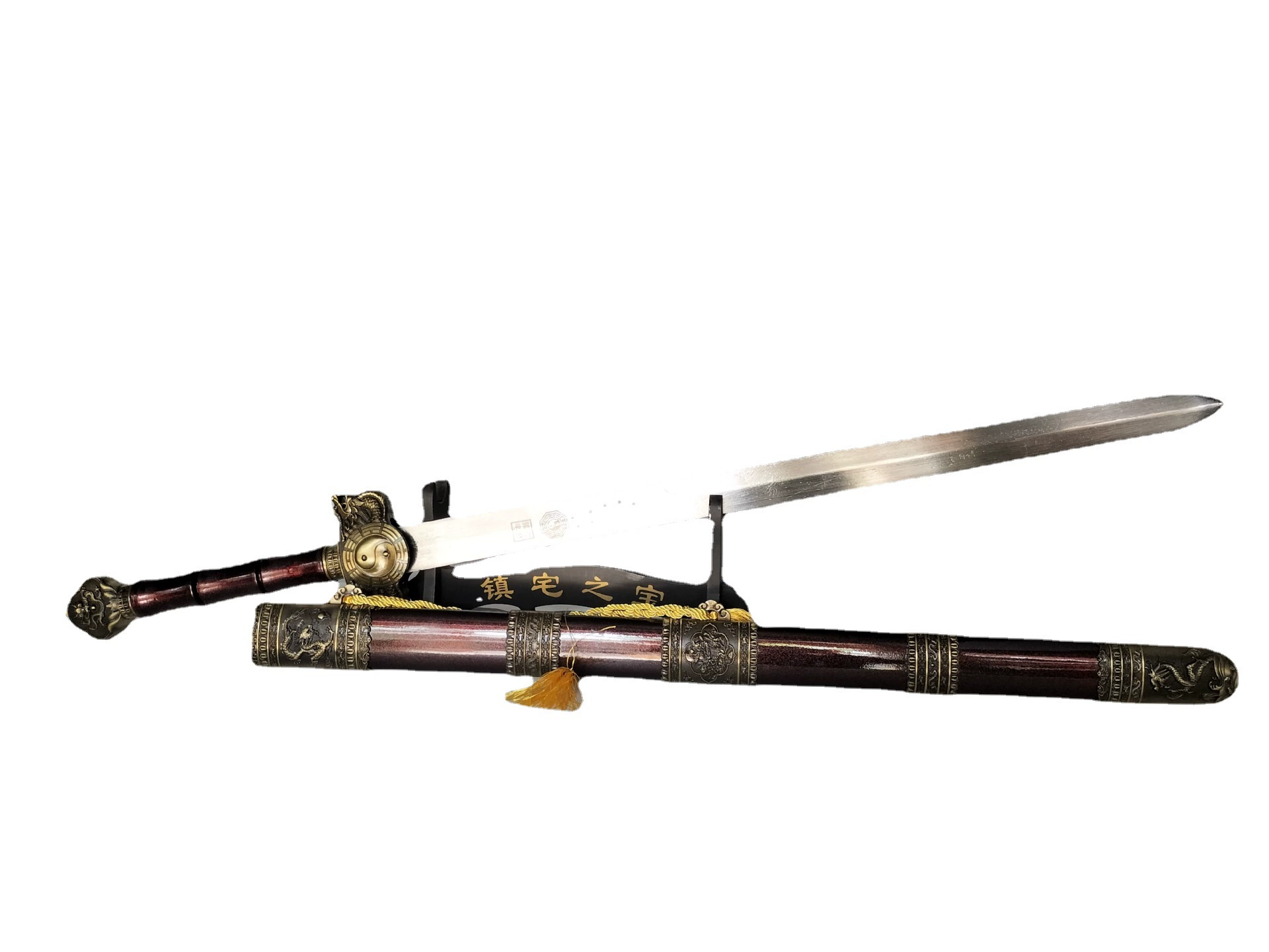 Меч Longquan New Painted Da Bagua, клинок из углеродистой стали (не заточен), ножны под розовое дерево 123 см