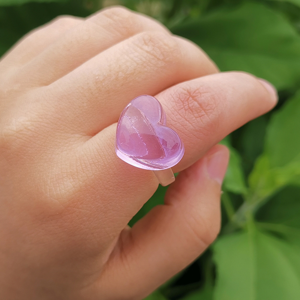 Candy Color Transparent Heart Shape Simple Ring Wholesale Jewelry Nihaojewelry display picture 7