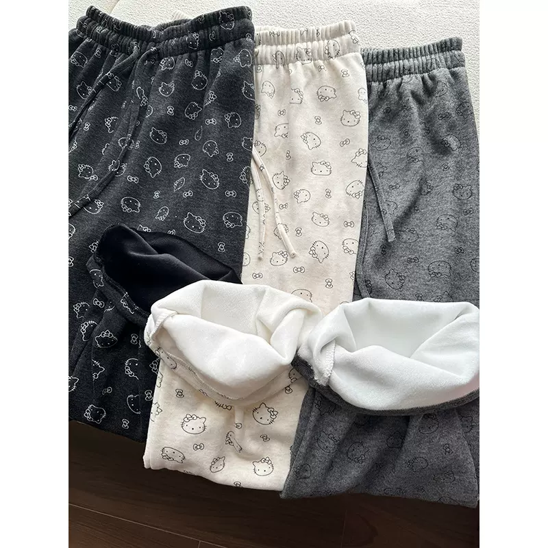 秋冬Kitty显瘦糯米裤新款直筒垂感慵懒冬天暖暖加绒宽松阔腿裤子