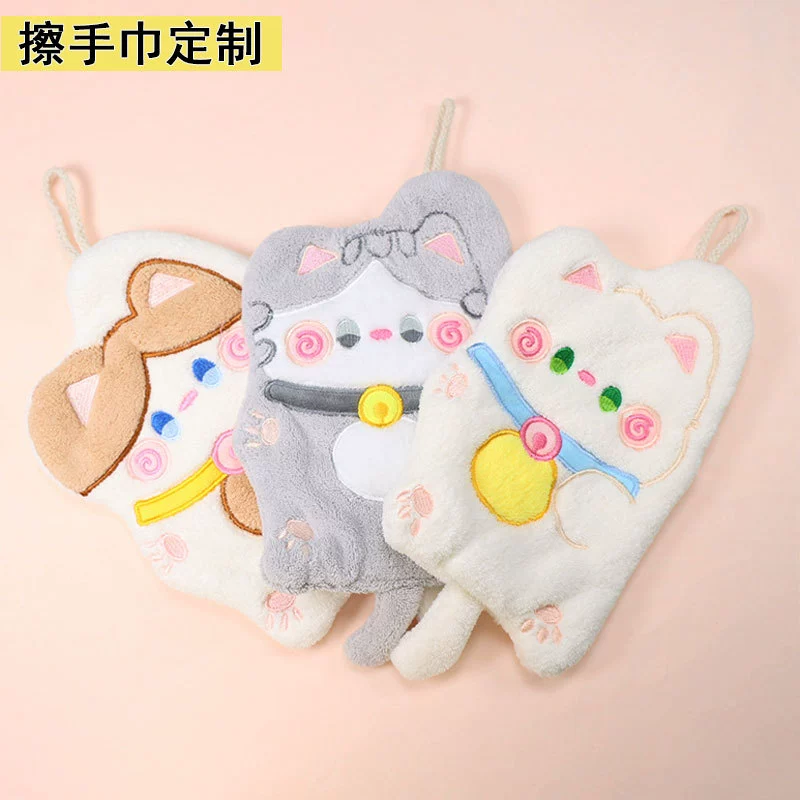 Подвесное утолщенное детское полотенце с рисунком из мультфильма, впитывающее коралловое бархатное маленькое квадратное полотенце для кухни, ванной комнаты, быстросохнущий маленький носовой платок двойного назначения