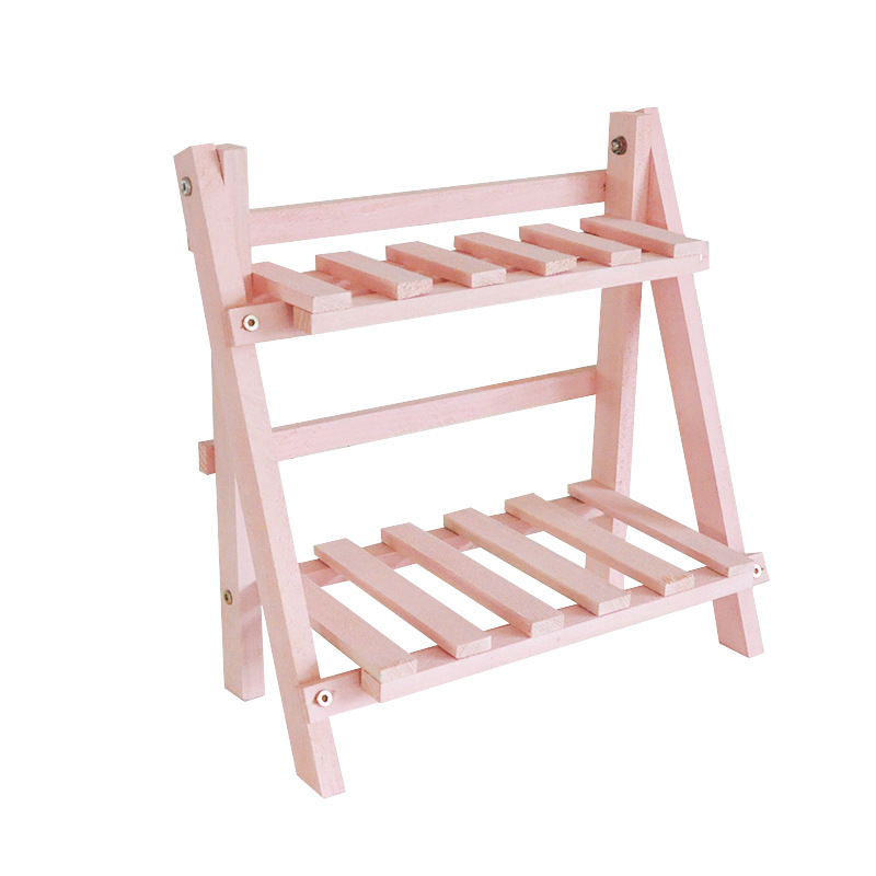 Soporte de flores plegable de madera maciza estante de almacenamiento de madera de doble capa interior piso de la sala de estar suculenta planta verde estante de almacenamiento balcón soporte de flores