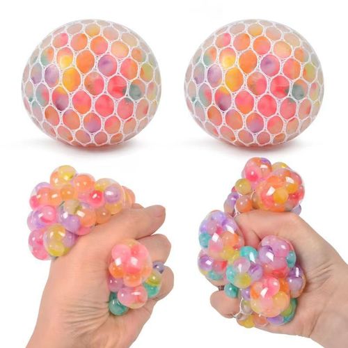 Stress-relief grape-shaped slow rebound ball, colorful grid bag, hand-pinch colorful texture stress-relief squeezing toy