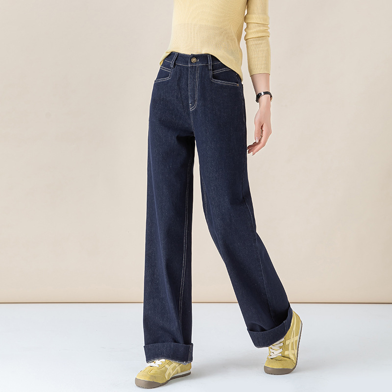 Xingge Spring and Autumn New Denim Blue Anti-Fade Loose Drape Narrow Wide-Leg Pants for Petite Women Straight-Leg Jeans