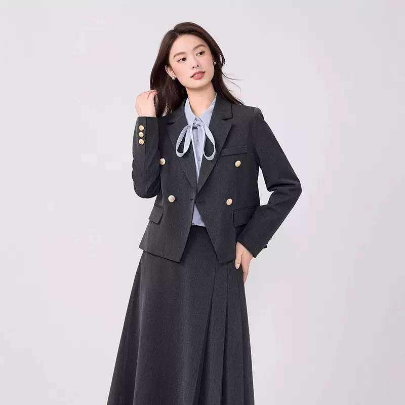 灰色职业西装套装裙女2025秋冬新款高级感面试正装职场通勤工作服