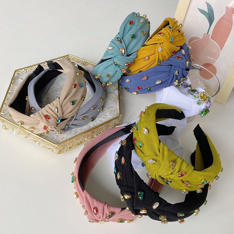 Geometric, Plaid Pattern Wholesale Baroque Full Diamond Wide-brimmed Knotted Headband Nihaojewelry