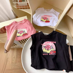 Adorable Print~ Summer Children's Sleeveless T-Shirt for Boys and Girls, Thin Round Neck Backless Top, Pure Cotton Breathable Top, Trendy