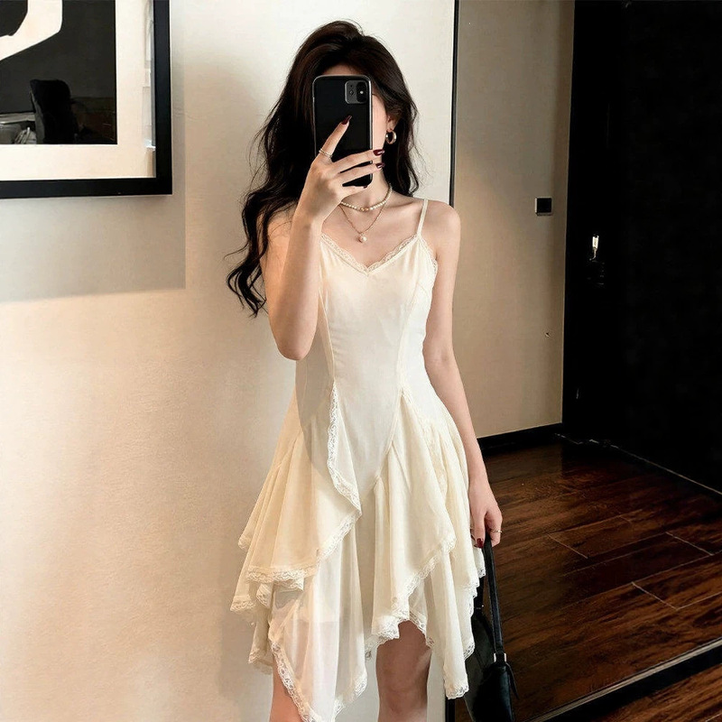 Irregular Design, Sexy French Style, Beautiful Temperament, Sheer Lace Suspender Dress, Women's New Summer Style Irregular Design, Sexy French Style, Beautiful Temperament, Sheer Lace Suspender Dress, Women's New Summer Style