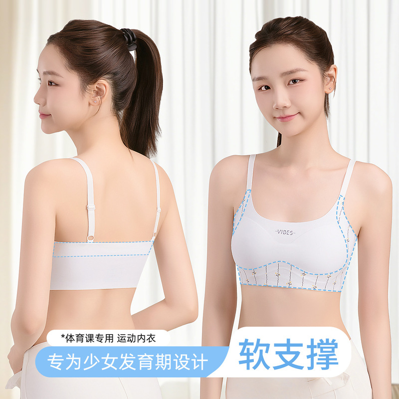 Ice-Feel Developmental Bra for Girls, Comfortable and Beautiful Back Design, Suitable for Small Busts in Stage Two and Three, Seamless Summer Student Tank Top Style Underwear