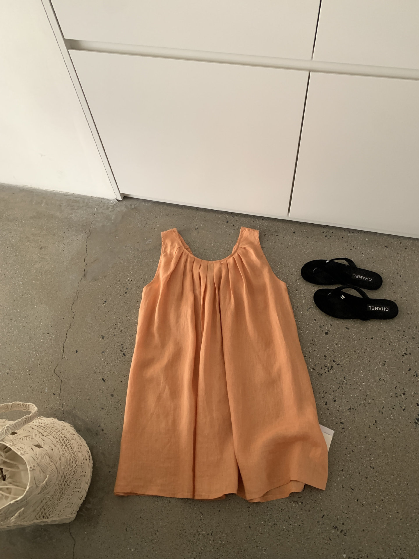Đầm maxi nữ không tay chất liệu linen phong cách Pháp nghỉ dưỡng — màu cam chi tiết 3