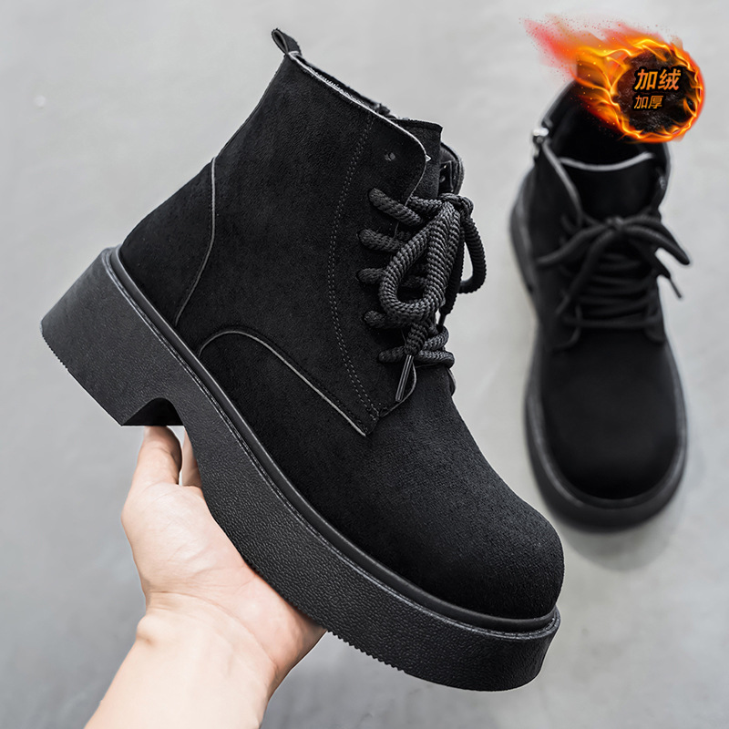 2025 zapatos de hombre de invierno nuevos zapatos de algodón caliente zapatos de cuero de alta altura anti-deslizante botas de Martin