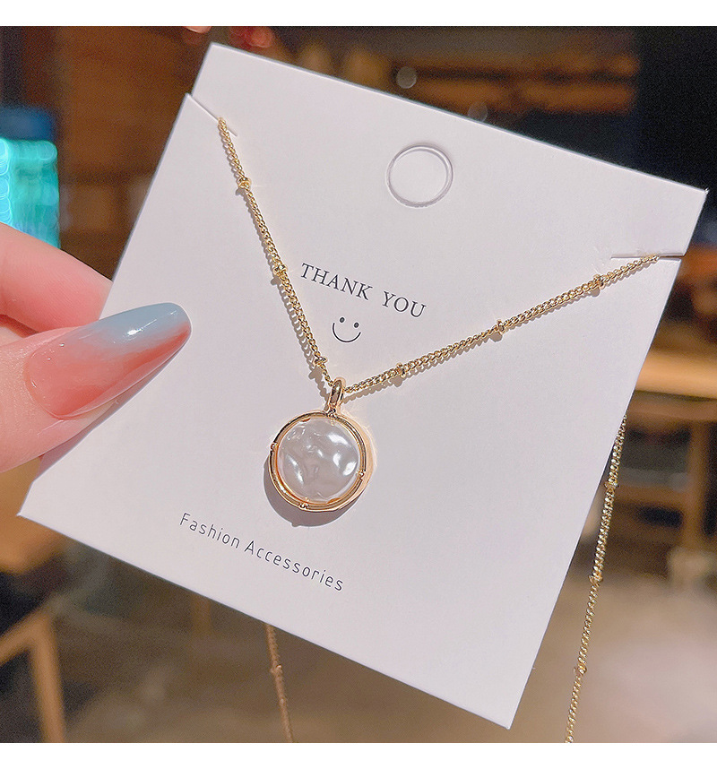 Korean version fashion pearl geometric circle pendant alloy clavicle chain