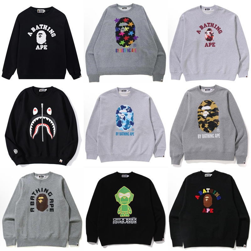 Cross-Border Trendy Japanese Bape Ape Head Shark Pure Cotton Crew Neck Sweatshirt Unisex Loose Autumn Winter Long Sleeve Jacket