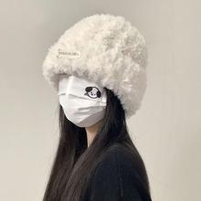 帽子冬天毛绒绒白色厚款渔夫帽女户外出行防风保暖西藏大头围盆帽