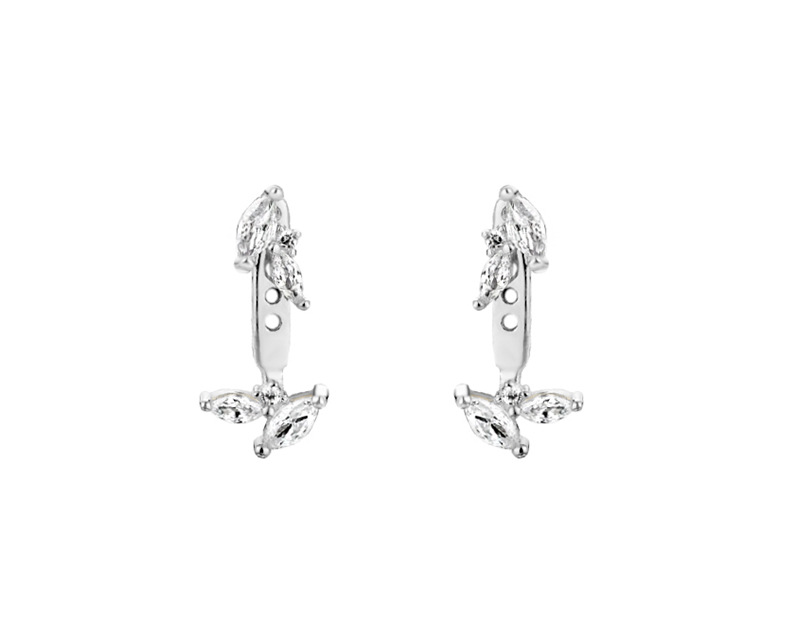 1 Paire Style Simple Feuille Placage Incruster Argent Sterling Zircon Boucles D'Oreilles display picture 7