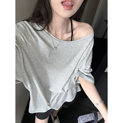 3531 #   superniniyy 薄くて柔らかく、ゆったり、スリム、オフショルダー、斜め肩、ミッドスリーブ T シャツ トップ